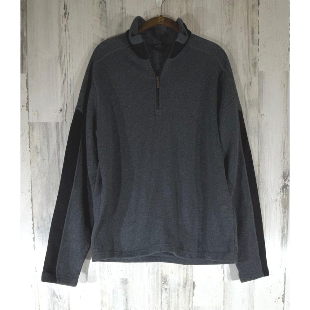 Lands End Quarter Zip Fleece‎ Pullover Large Gray Black Contrast Trim Large